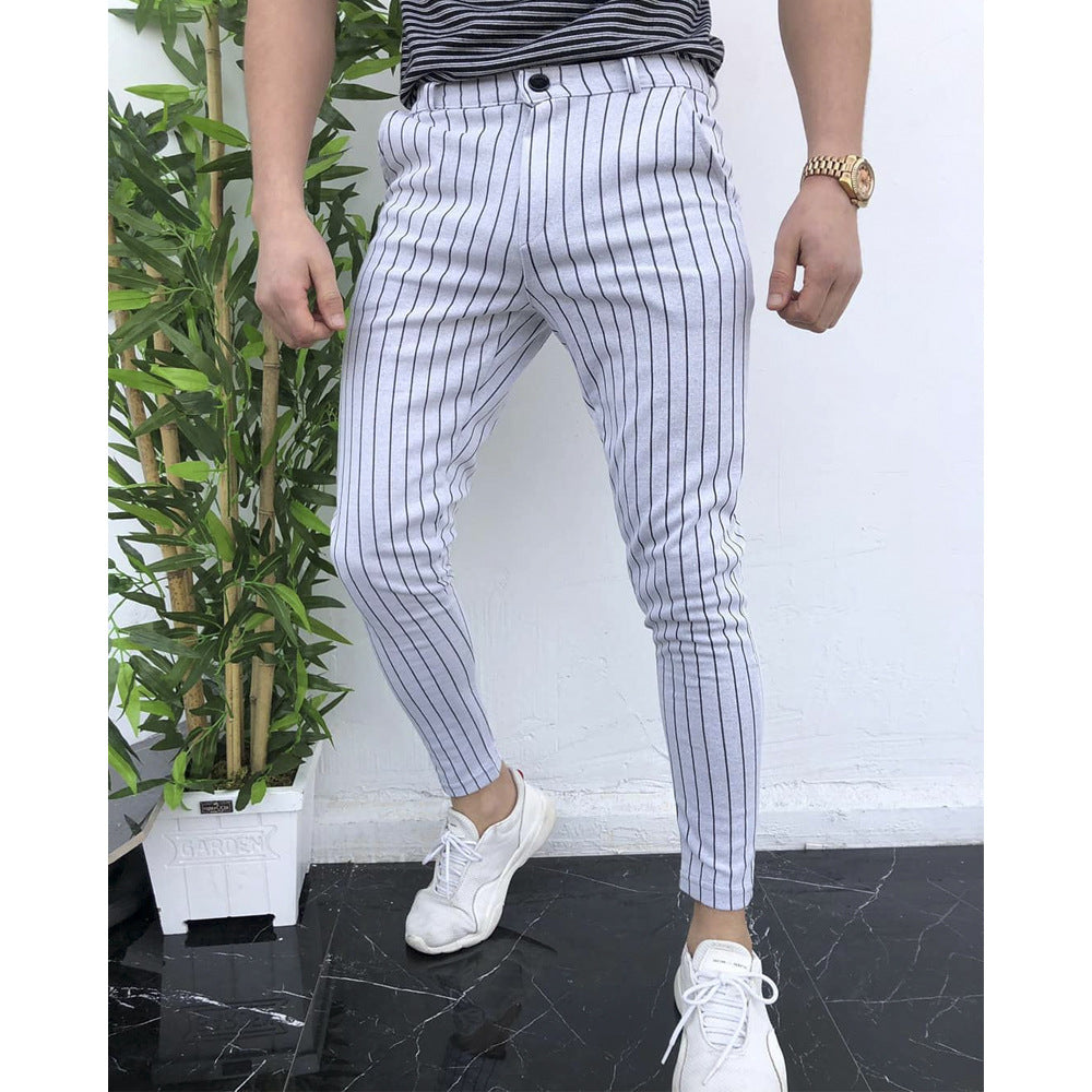 Calça casual masculina listrada 