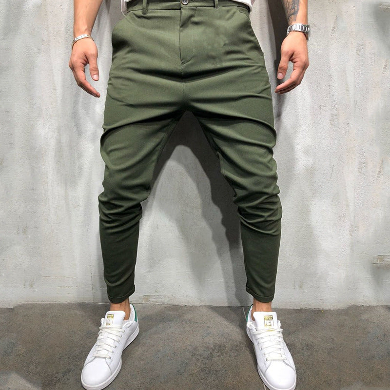 Pantalones de ocio de tejido ajustado de color liso para hombre