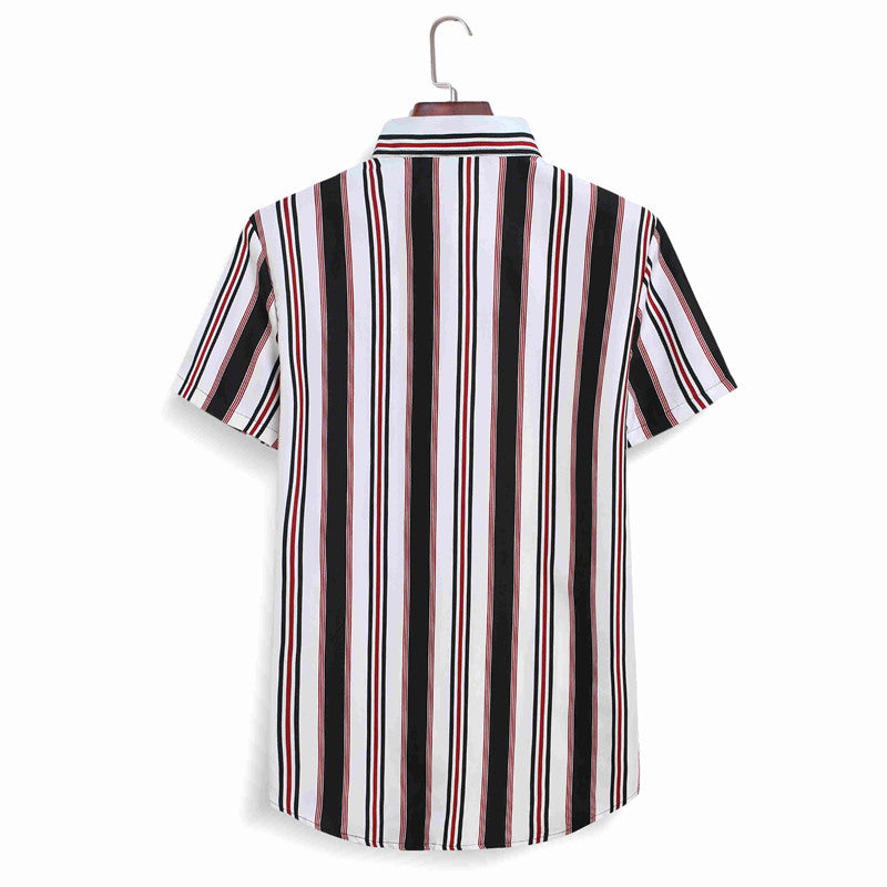 Camisa informal de manga corta con rayas y bloques de color para playa y estilo callejero para hombre