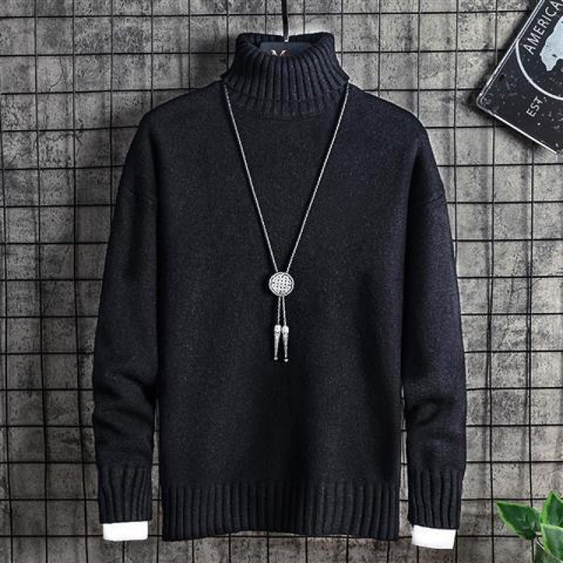 Suéter de gola alta masculino estilo coreano tendência grossa inverno