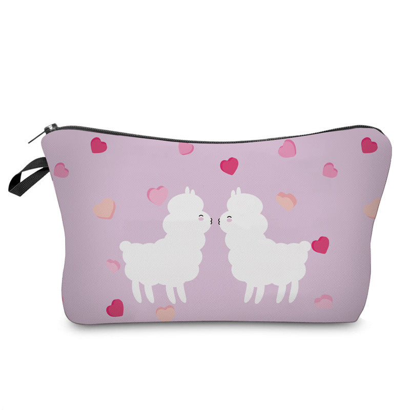 Bolsa de cosméticos multifunción con estampado digital 3D de alpaca y llama para mujer