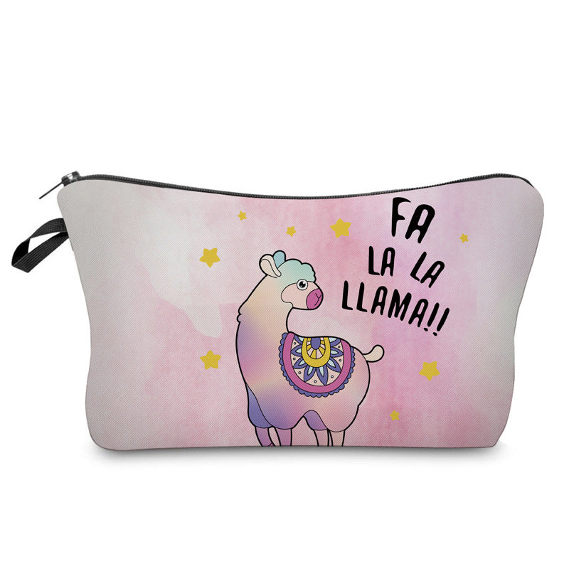 Bolsa de cosméticos multifunción con estampado digital 3D de alpaca y llama para mujer