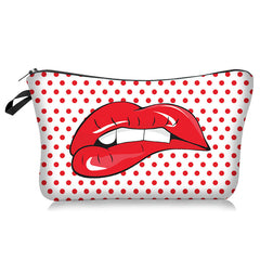 Sexy Lips Rose Flower Print Bolsa de cosméticos de moda europeia e americana na mão, armazenamento e lavagem para mulheres