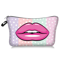 Sexy Lips Rose Flower Print Bolsa de cosméticos de moda europeia e americana na mão, armazenamento e lavagem para mulheres