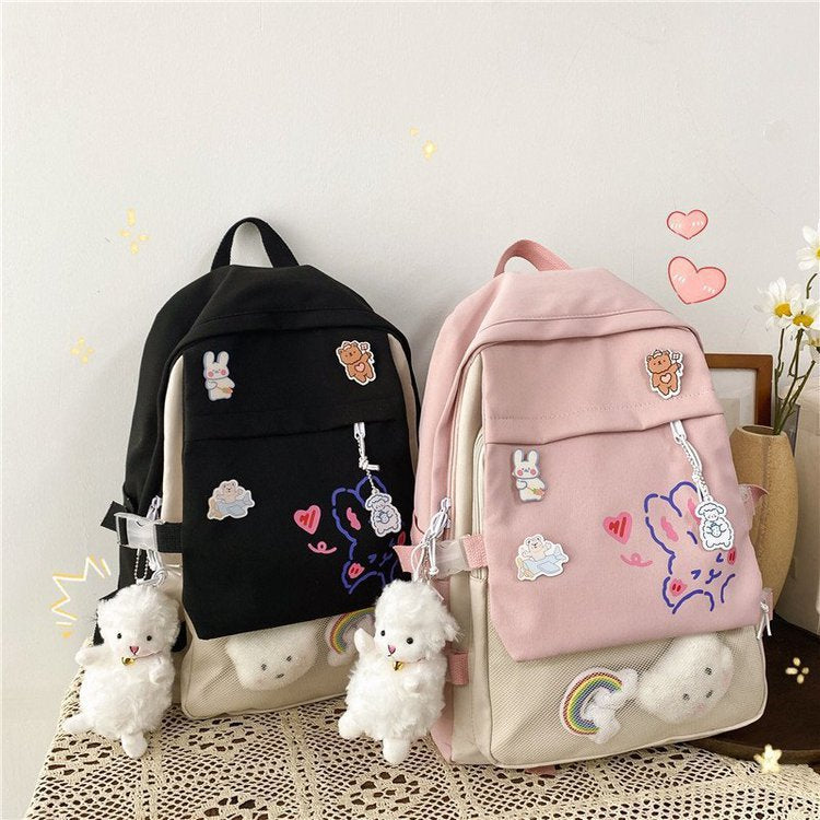 Kawaii Nylon Mulheres Mochila Escolar Mochilas Para Meninas Mochila De Viagem Nova Moda Coelho Estampa MochilasTeen Meninas Mochila Feminina