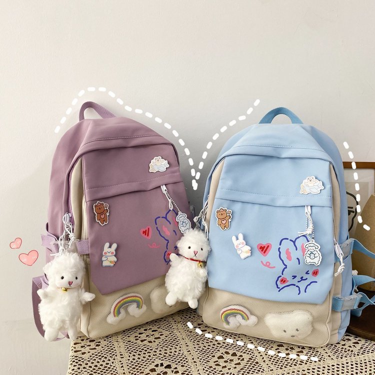 Kawaii Nylon Mulheres Mochila Escolar Mochilas Para Meninas Mochila De Viagem Nova Moda Coelho Estampa MochilasTeen Meninas Mochila Feminina