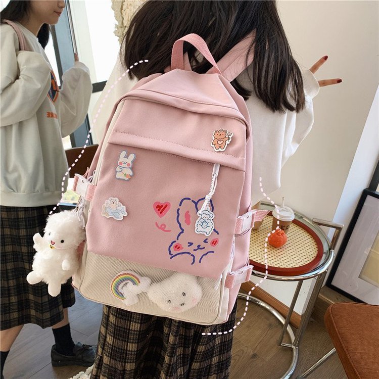 Kawaii Nylon Mulheres Mochila Escolar Mochilas Para Meninas Mochila De Viagem Nova Moda Coelho Estampa MochilasTeen Meninas Mochila Feminina