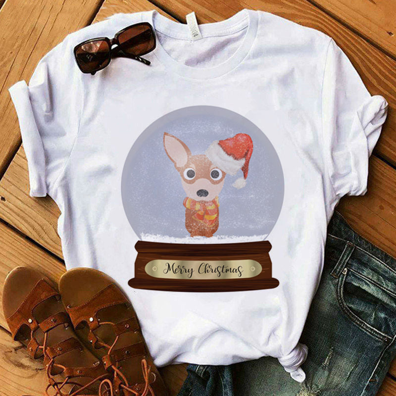 Camiseta de mujer con estampado de perro y letras, camiseta de manga corta, estilo Girlfriend Tide