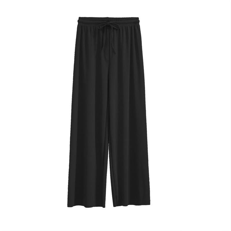 Pantalones de seda de hielo de pierna ancha, culottes rectos de nueve puntas, sección delgada