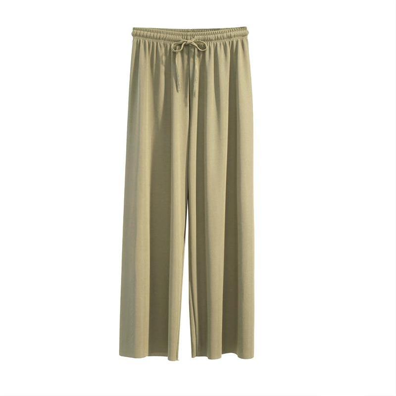 Pantalones de seda de hielo de pierna ancha, culottes rectos de nueve puntas, sección delgada