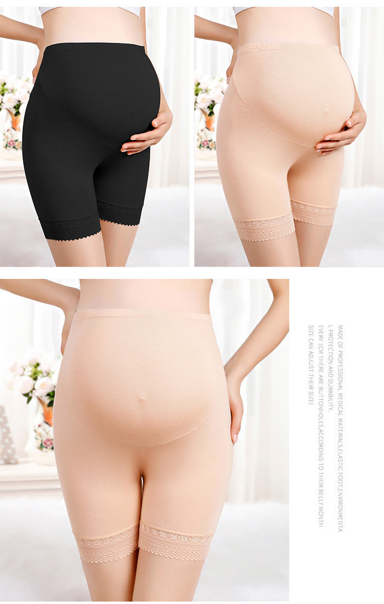 Nuevos pantalones de seguridad de modal para mujeres embarazadas, leggings de verano con realce de vientre ajustable a la moda, ribete de encaje fino para mujeres embarazadas