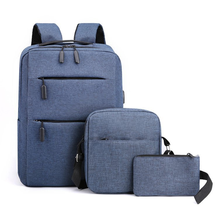 Large-Capacity Three-Piece Backpack Men's Business Casual Computer Backpack Female Students Foreign Trade New Book