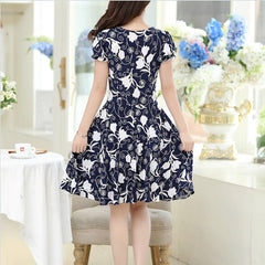 Vestido Feminino Manga Curta Estampa Fina Saia Floral Tamanho Longo Crianças Verão Novo