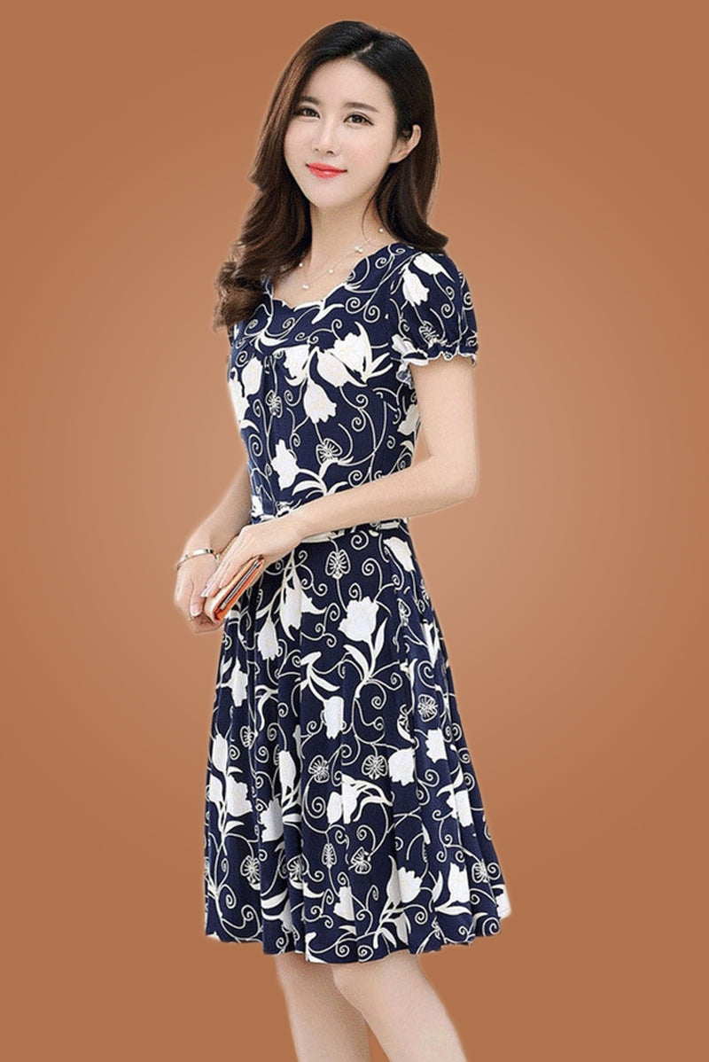 Vestido Feminino Manga Curta Estampa Fina Saia Floral Tamanho Longo Crianças Verão Novo