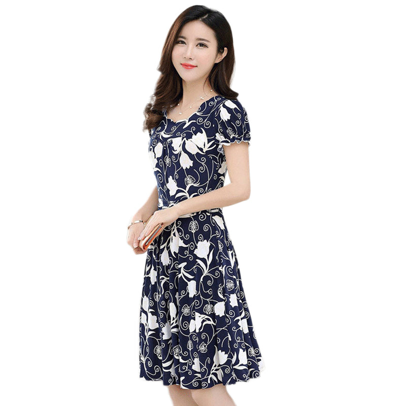 Vestido Feminino Manga Curta Estampa Fina Saia Floral Tamanho Longo Crianças Verão Novo