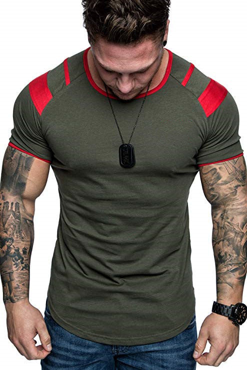 Versión ligera para hombre de la camiseta de cuello redondo de primavera, cuello redondo, algodón, manga corta deportiva