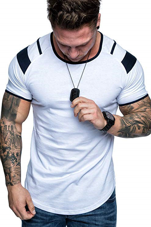 Versión ligera para hombre de la camiseta de cuello redondo de primavera, cuello redondo, algodón, manga corta deportiva