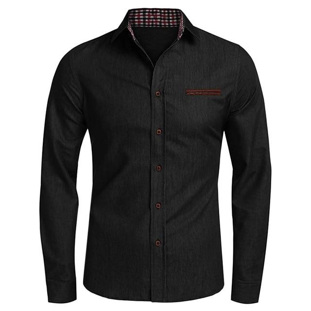 Camisa casual de manga comprida de cor sólida masculina