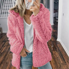 Chaqueta informal de lana con capucha para mujer