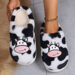 Cartoon Cow Cotton Slippers Indoor Non-slip Warm House Shoes Winter