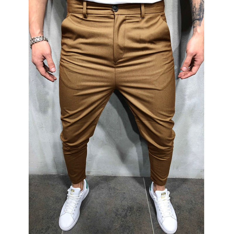 Pantalones de ocio de tejido ajustado de color liso para hombre