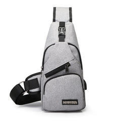 Nova bolsa de ombro masculina, bolsa esportiva de carregamento usb para homens, bolsa de peito para áreas externas, pacote diagonal 