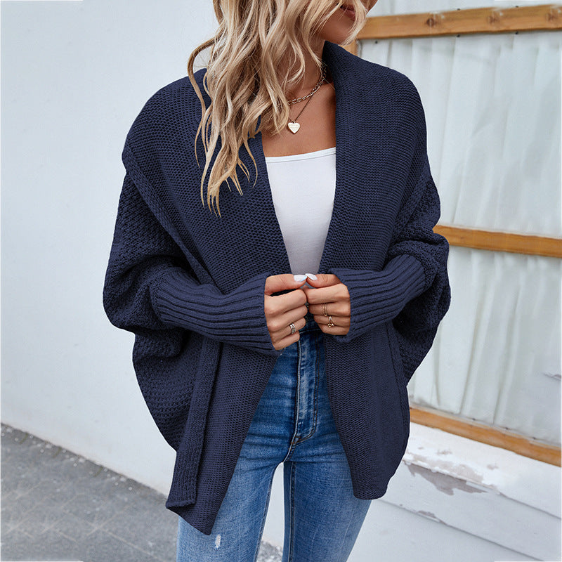 Novo suéter de malha solto cor sólida manga morcego grande lapela cardigan outono e inverno moda jaqueta para roupas femininas