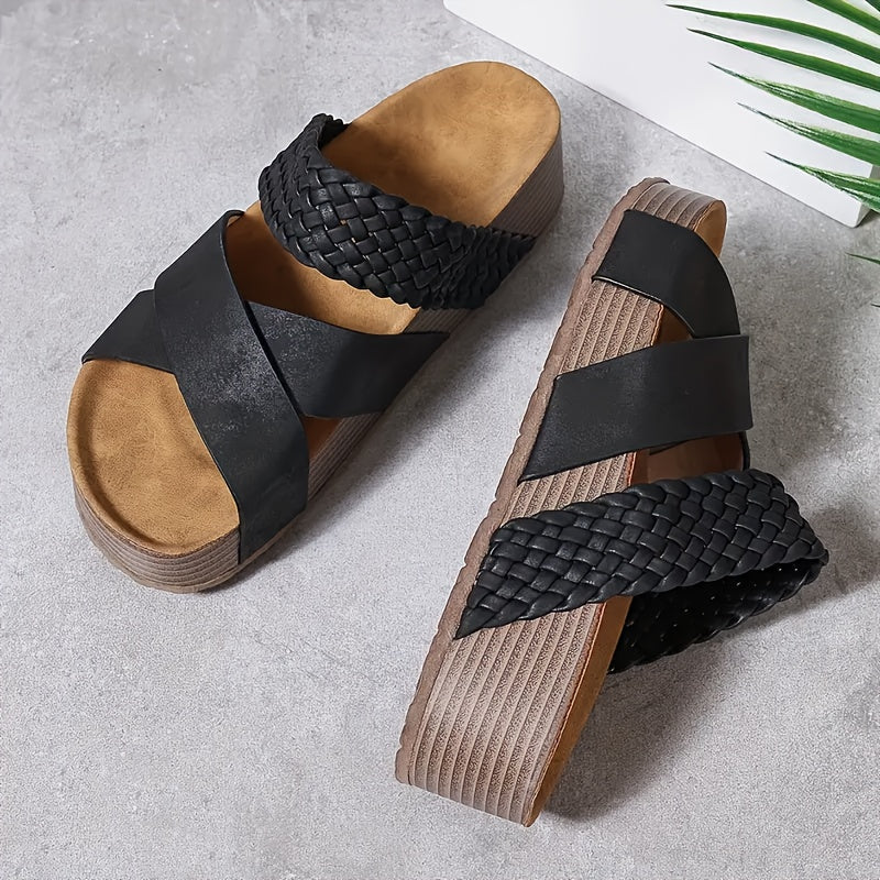 Women’s braided thick sole slippers – comfy, casual, with stylish cross straps