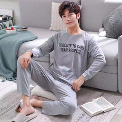 Pijamas masculinos de manga comprida, calças, primavera e outono, pijamas masculinos, outono e inverno, finos, plus size, adolescentes, uso doméstico, conjunto de duas peças