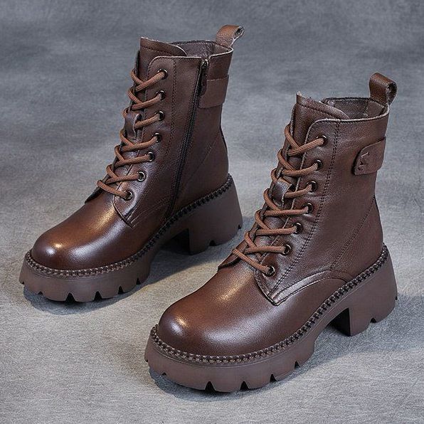 Botas Martin plataforma forradas de lã estilo britânico salto alto feminino