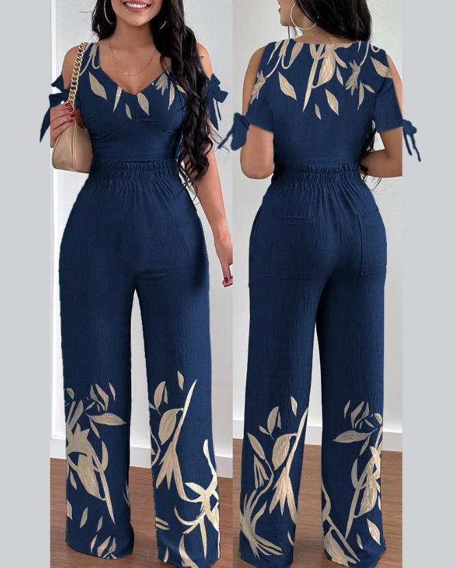 Tow Piceses Outfits for Women 2023 V-Neck Sleeveless Shirred Crop Top & Pocket Design Elegant Work Lady Wide Leg Pants Set