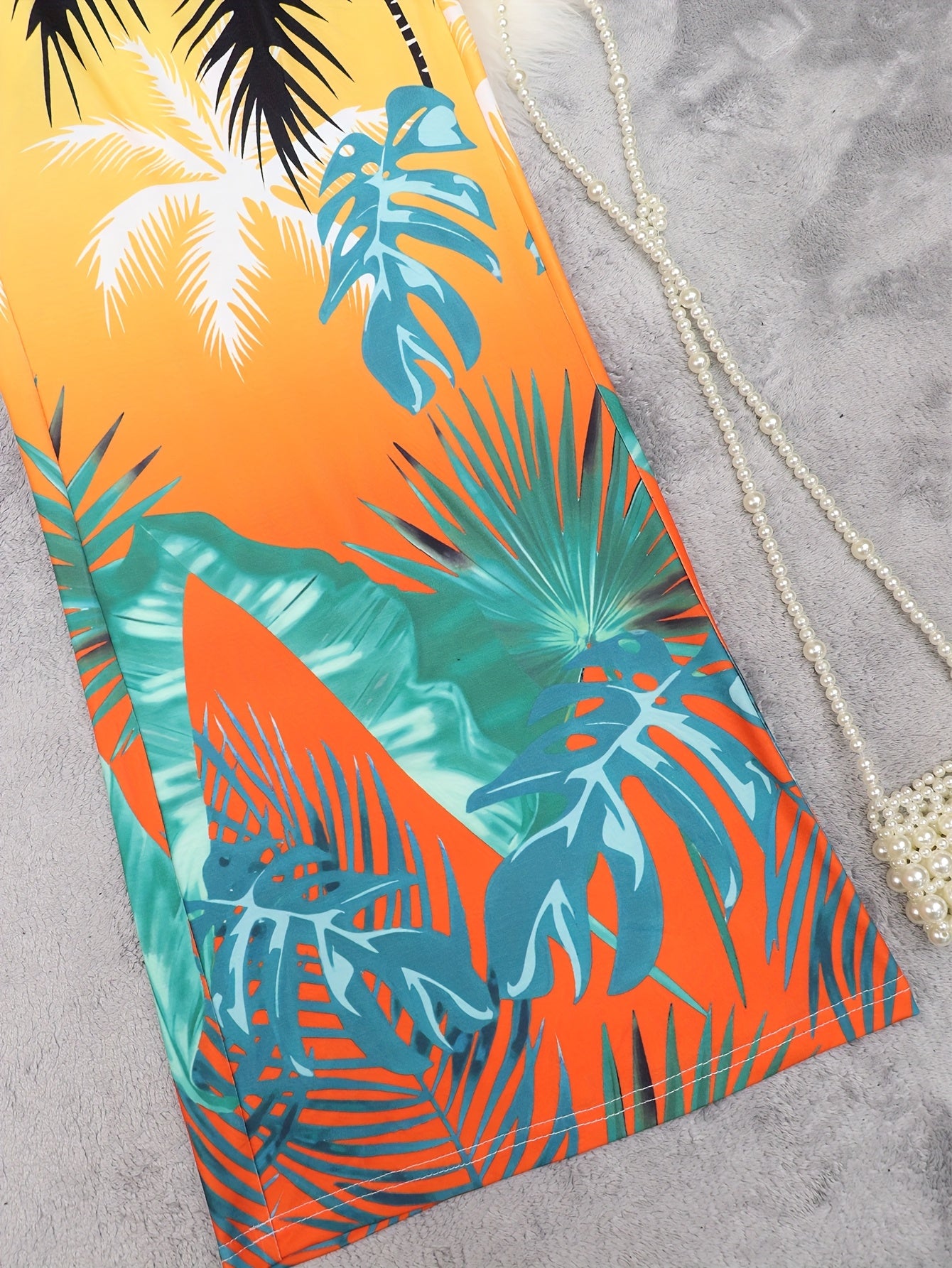 LN1433 New Summer Bohemian Print Strap Top Beach Vacation Style Women's Pants Set