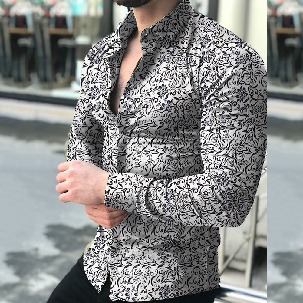 Moda Camisa Para Hombre de Vestir Mangas Largas Hojas de Arbol Ropa Fina Nuevo