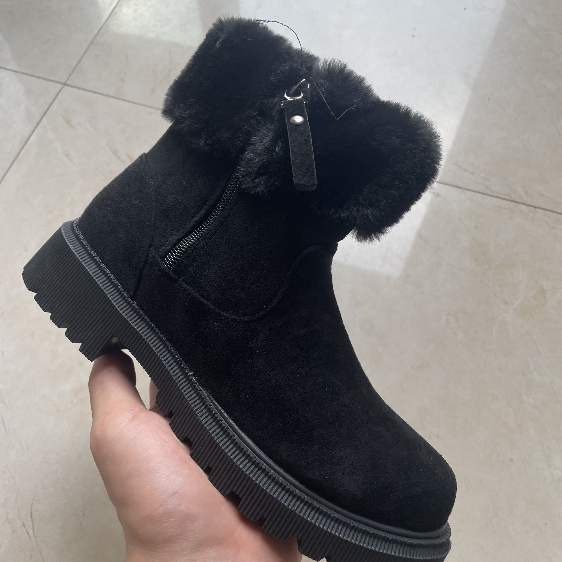 Botas de pelúcia quentes inverno moda zíper lateral bota de neve para mulheres ao ar livre sapatos de salto baixo engrossados