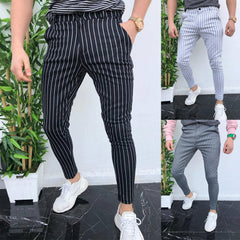 Calça casual masculina listrada 