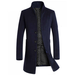 Casaco longo masculino de lã, trench coat 