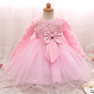 Vestido de meninas de manga comprida rosa vestido de noiva infantil saia