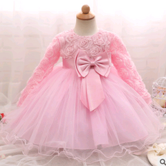 Vestido de meninas de manga comprida rosa vestido de noiva infantil saia