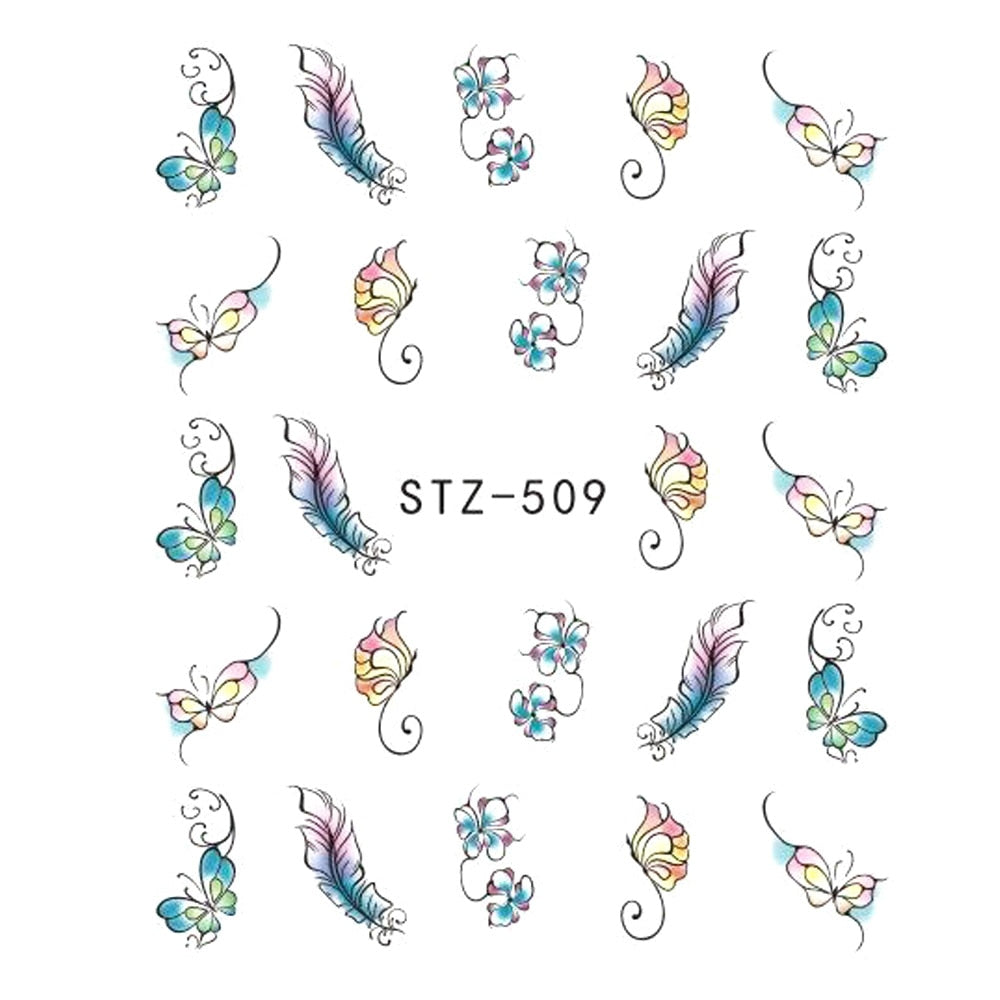 1 pieza de pegatinas para uñas, diseño de mariposa y flor, para transferencia al agua, para decoración de uñas, tatuajes, manicura, envolturas, herramientas, punta JISTZ508