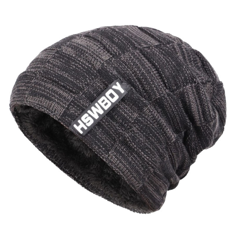 Gorro de punto con pelusa para hombre, cálido, de terciopelo, para otoño e invierno