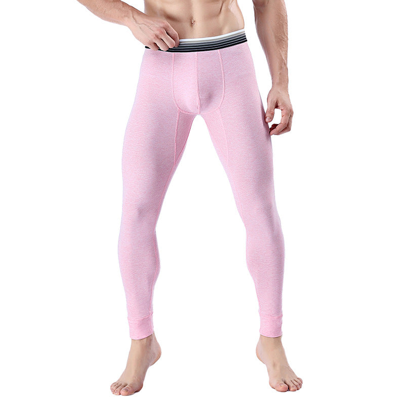 Calças masculinas curtas Long Johns com aquecimento, calças de algodão com contração da barriga e fundo fino