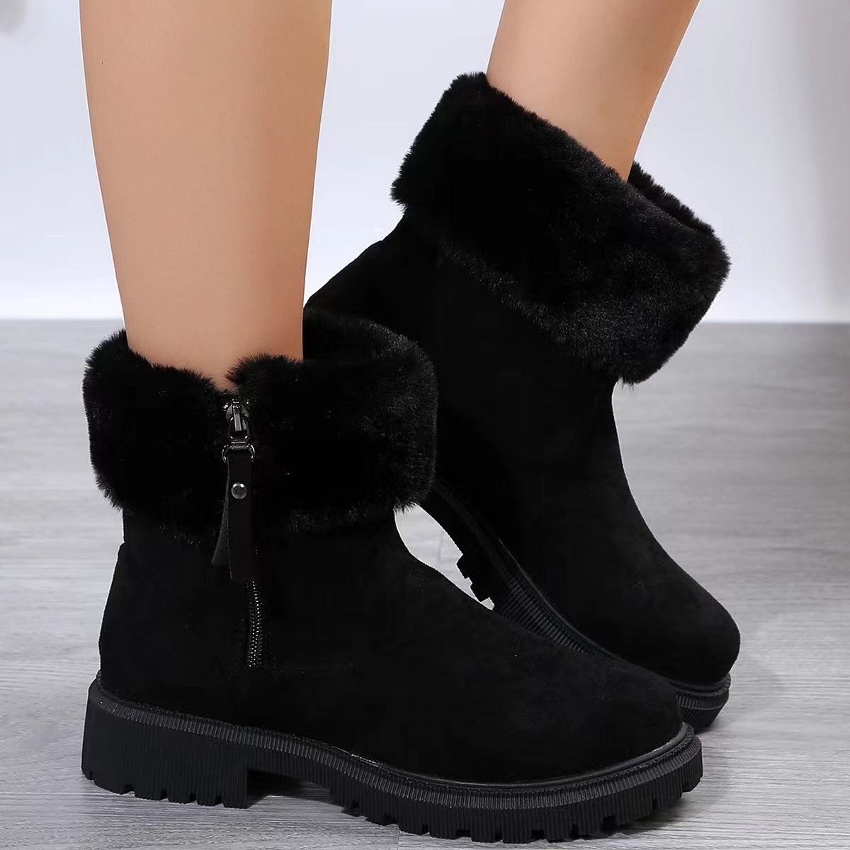 Botas de pelúcia quentes inverno moda zíper lateral bota de neve para mulheres ao ar livre sapatos de salto baixo engrossados