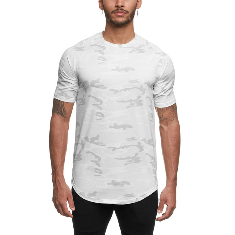 Camiseta de entrenamiento de fitness para correr con camuflaje de secado rápido