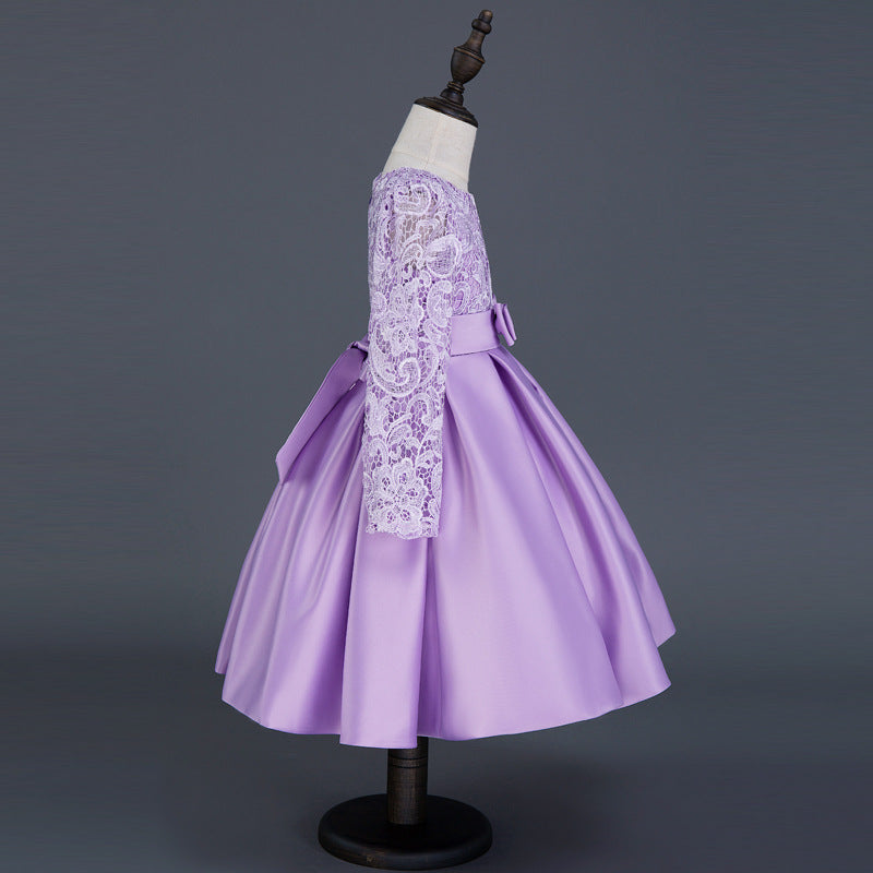 Carisa Europa e América outono e inverno vestido infantil vestido de princesa manga longa vestido de florista feminino roxo renda trajes atacado