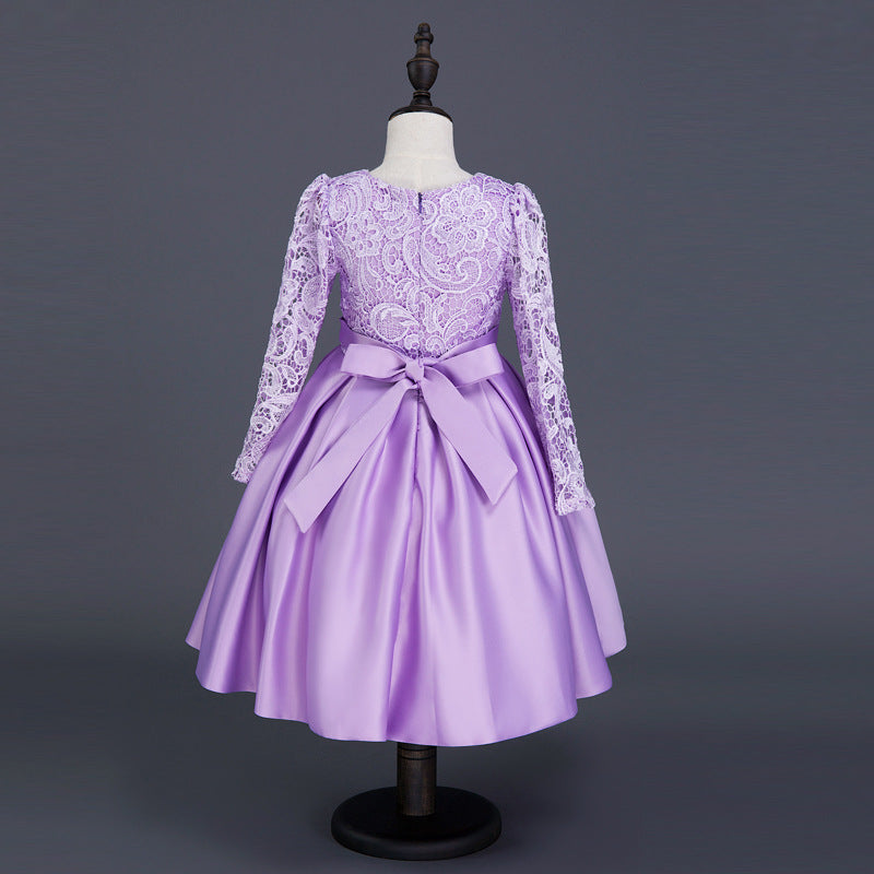 Carisa Europa e América outono e inverno vestido infantil vestido de princesa manga longa vestido de florista feminino roxo renda trajes atacado