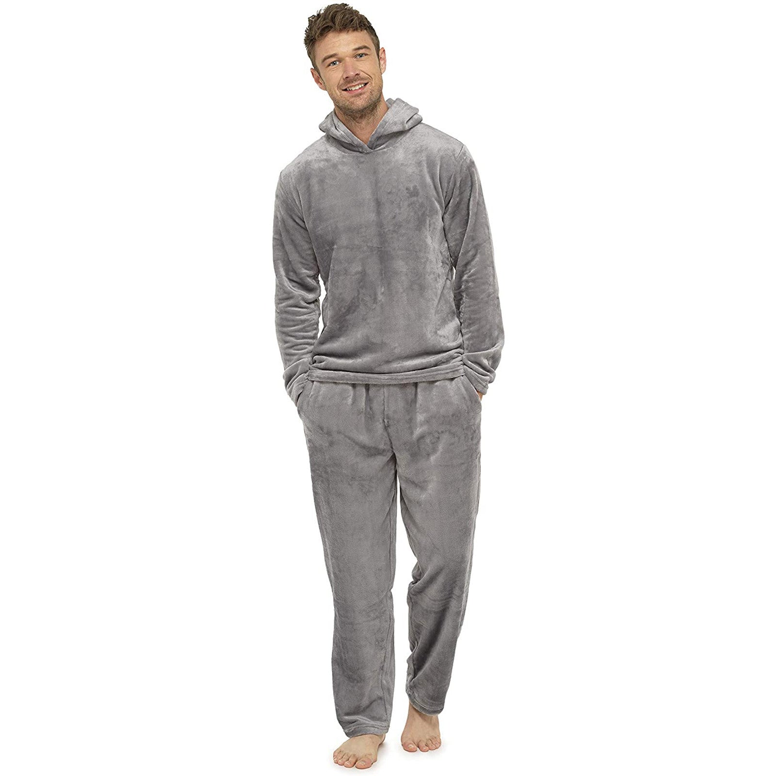 Pijama de hombre de franela gris sencillo para el hogar