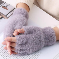 Coral Velvet Flip Half Finger Gloves