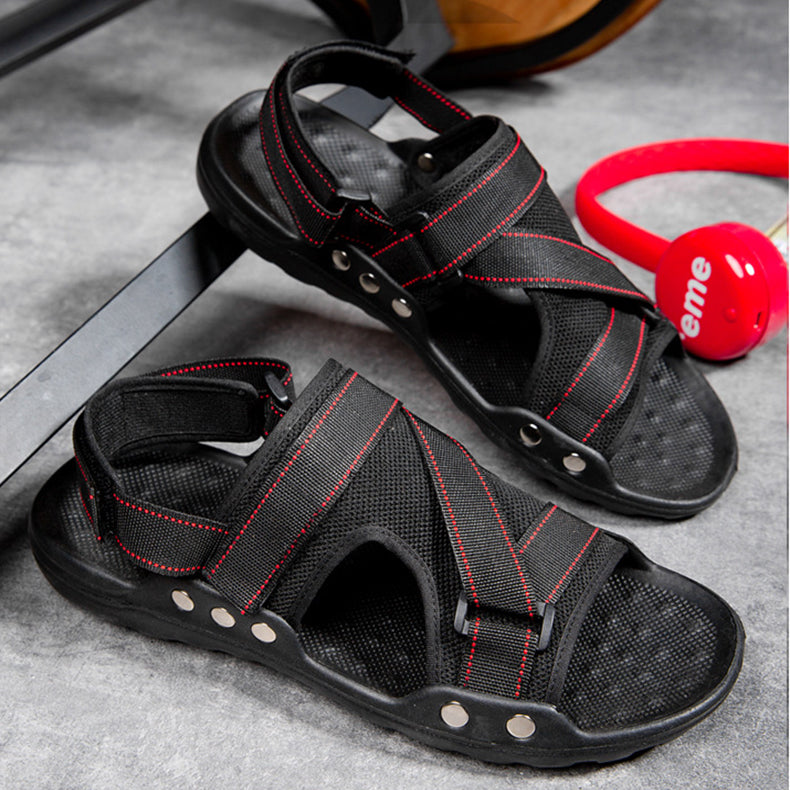 Sandálias Romanas Casuais Masculinas Sapatos de Velcro com Tira