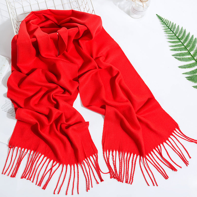 Men's And Women's Fashion Versatile Tassel Solid Color Scarf