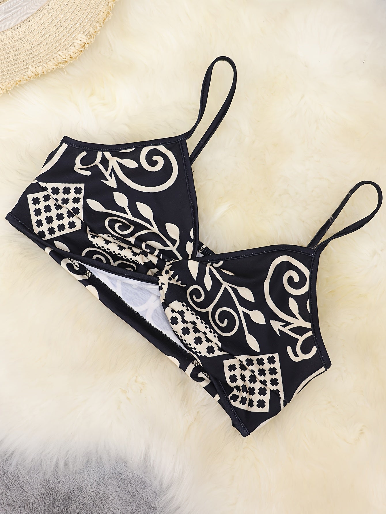 LN1433 New Summer Bohemian Print Strap Top Beach Vacation Style Women's Pants Set